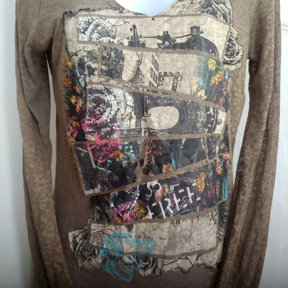 In Vein Affliction Burnout Graffiti Blingy Grunge Punk Y2k Shirt M - Picture 4 of 10